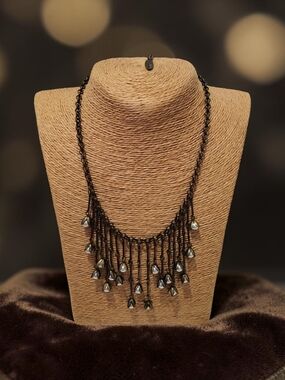 New Plunder Gunmetal Fringe Teardrop Necklace